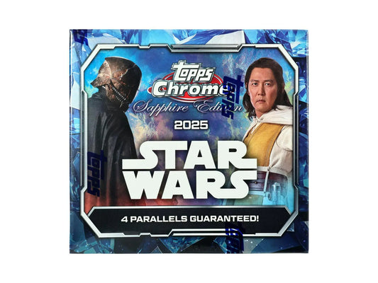 Topps Chrome Sapphire Edition 2025 Star Wars trading card box displayed in Sapphire Edition Hobby Box