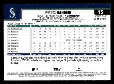 2025 Topps Mitch Haniger baseball card featuring Seattle Mariners player