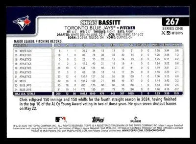 2025 Topps Chris Bassitt baseball trading card featuring Toronto Blue Jays player