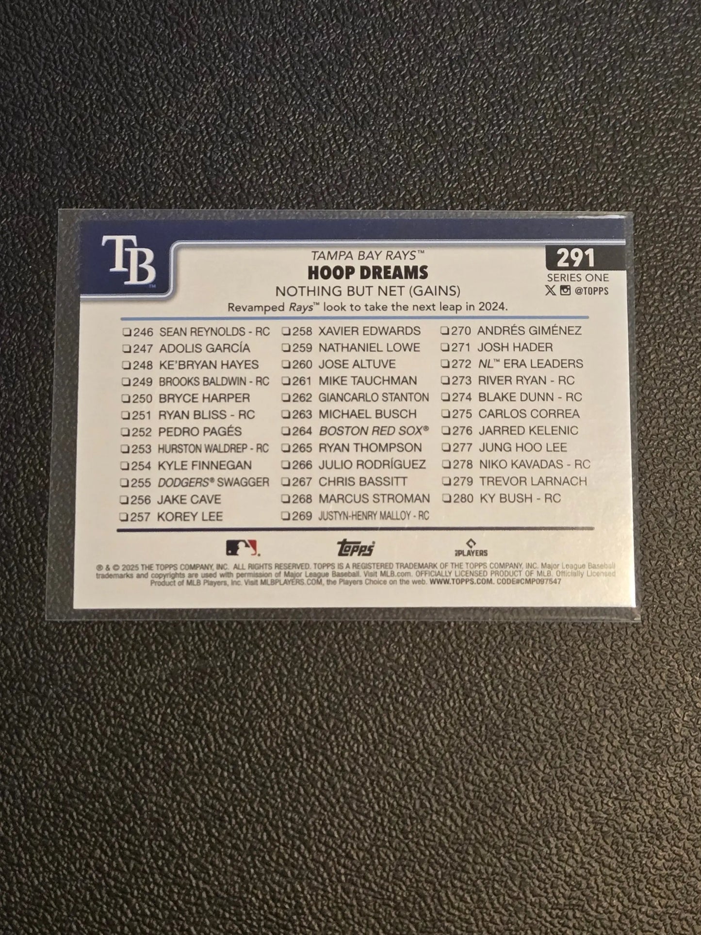 Baseball trading card of Tampa Bay Rays with checklist on back in 2025 Topps Hoop Dreams Diamante Foil