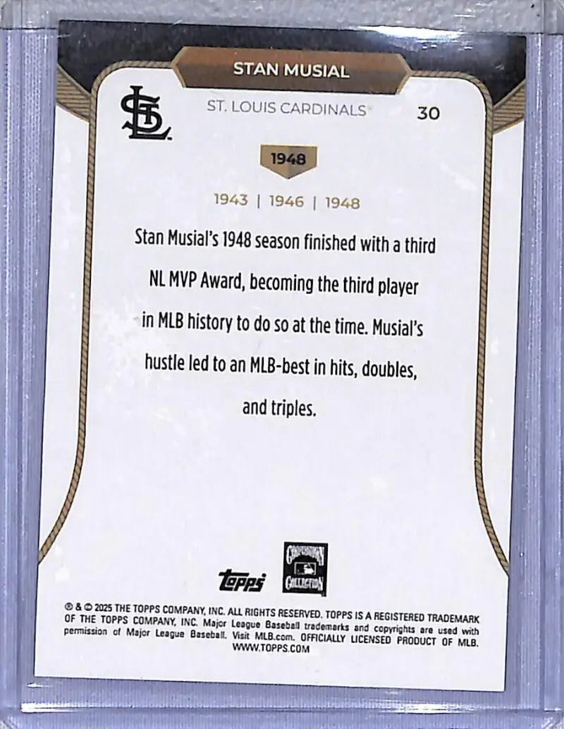 Stan Musial baseball card from 2025 Topps 3X MVP Hall of Fame series