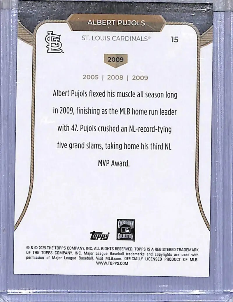 Albert Pujols baseball card from 2025 Topps 3XMVP series featuring Louis Cardinals