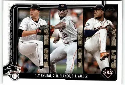 Baseball card featuring Frambert Valdez and Tarik Skubal with three pitchers image