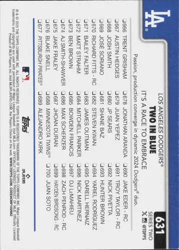 2025 Topps Mookie Betts combo card back with original gloss and checklist ID 78459