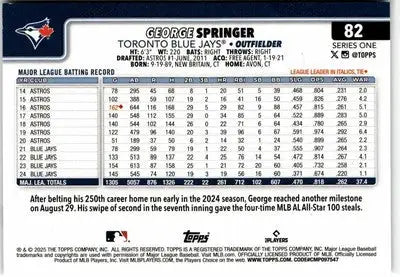 George Springer Toronto Blue Jays baseball card from 2025 Topps #82