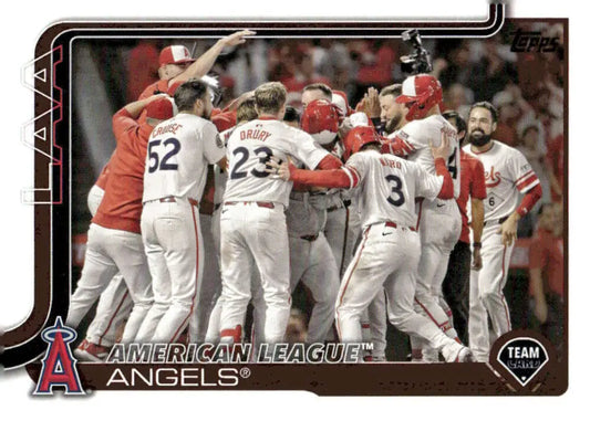Los Angeles Angels baseball team celebrating after a game on their 2025 Topps card