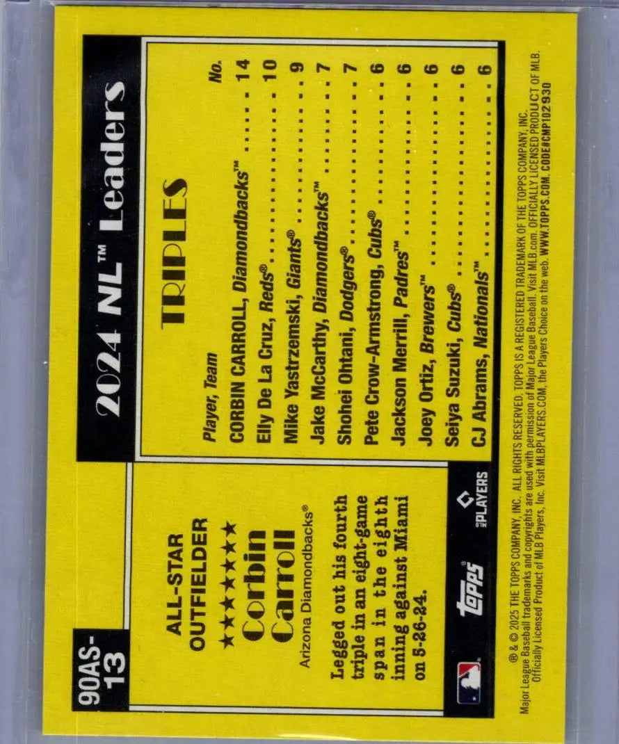 Baseball card back featuring Corbin Carroll 35th Anniversary All-Stars 2025 Topps