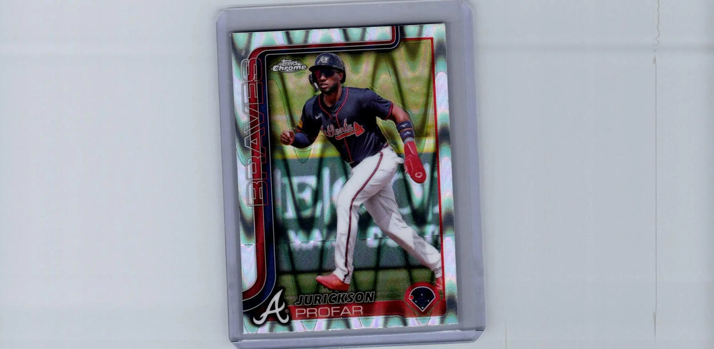 Baseball trading card featuring Jurickson Profar in uniform from 2025 Topps Chrome Raywave Refractors