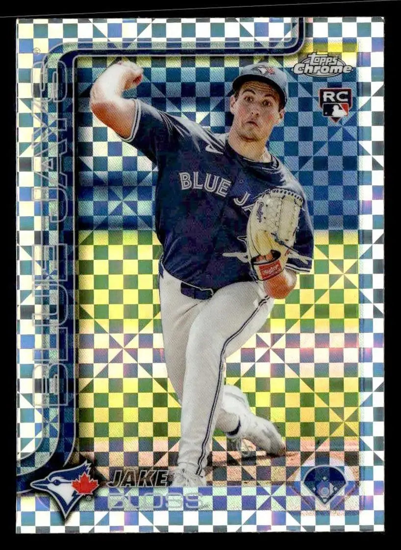 Jake Bloss 2025 Topps Chrome X-Fractors baseball card featuring Toronto Blue Jays player