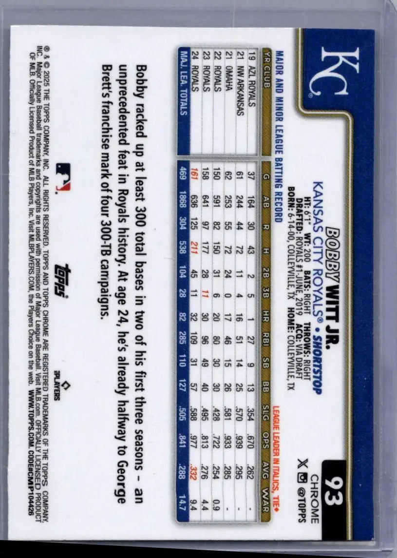 2025 Topps Chrome Bobby Witt Jr. Sepia Refractors baseball card for collectors