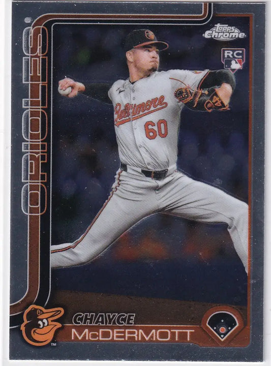 2025 Topps Chrome Baseball card featuring Chayce McDermott of the Baltimore Orioles