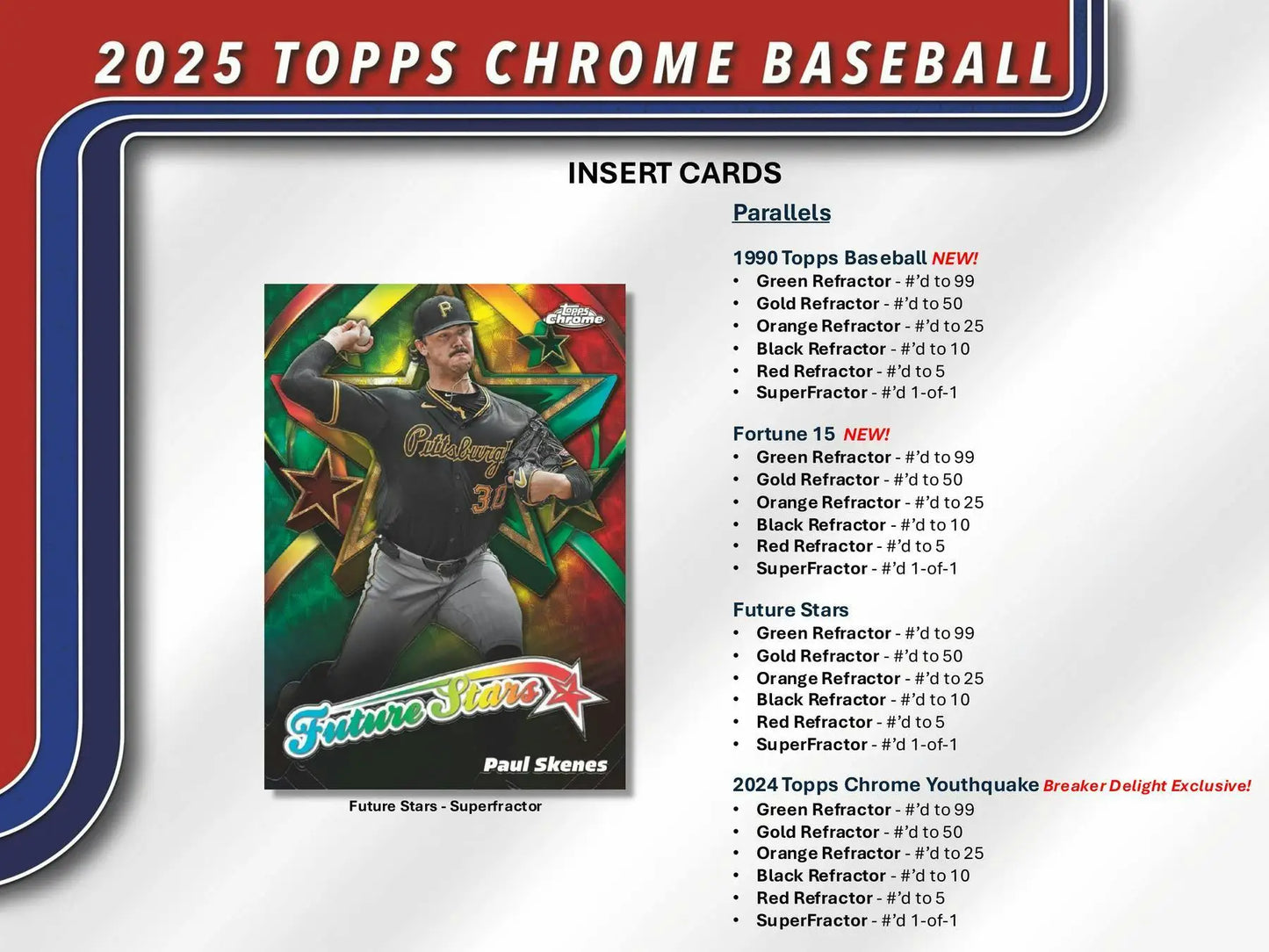 2025 Topps Chrome Baseball Paul Skenes Future Stars SuperFractor card in Breaker Delight Box