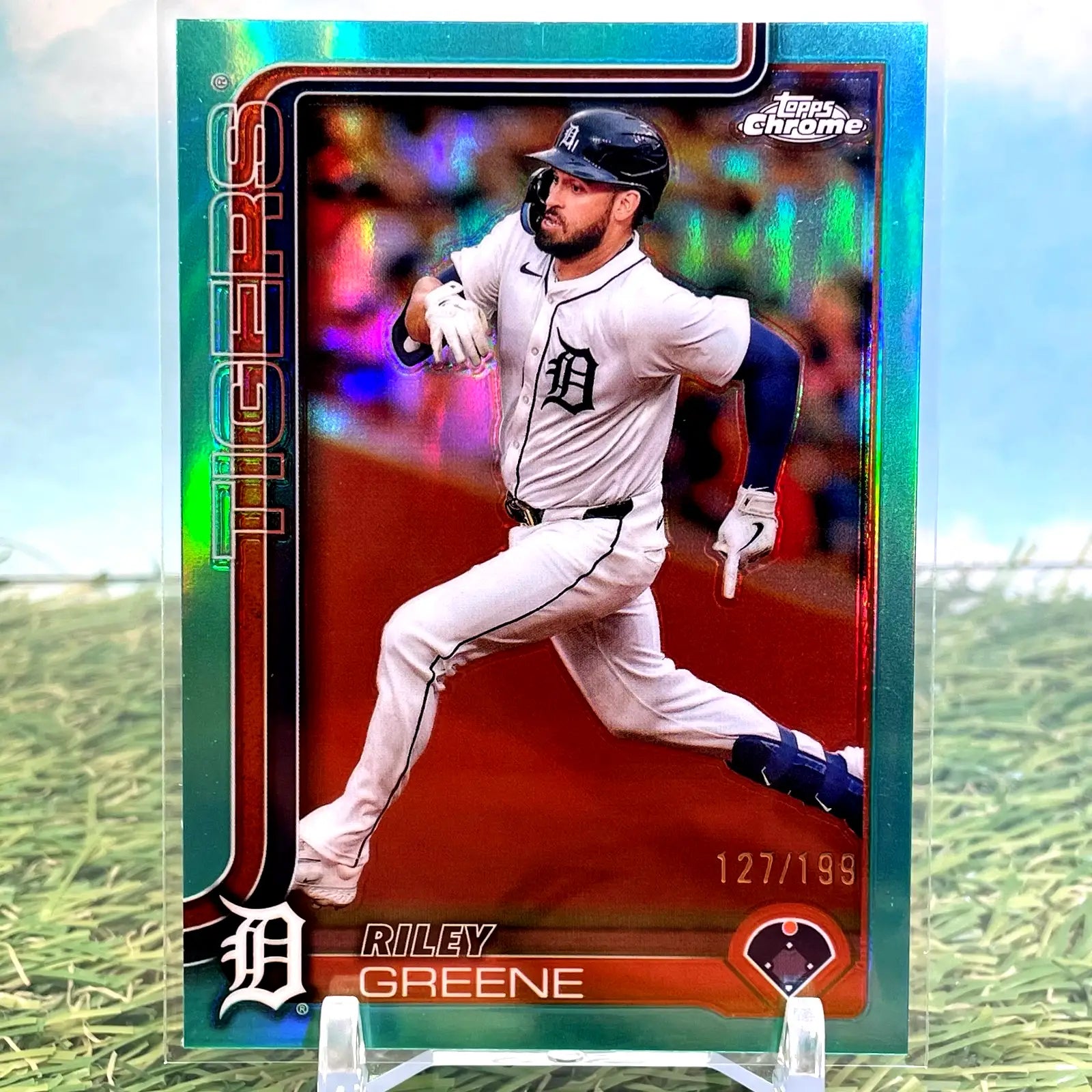 Baseball trading card of Riley Greene Detroit Tigers 2025 Topps Chrome Baseball