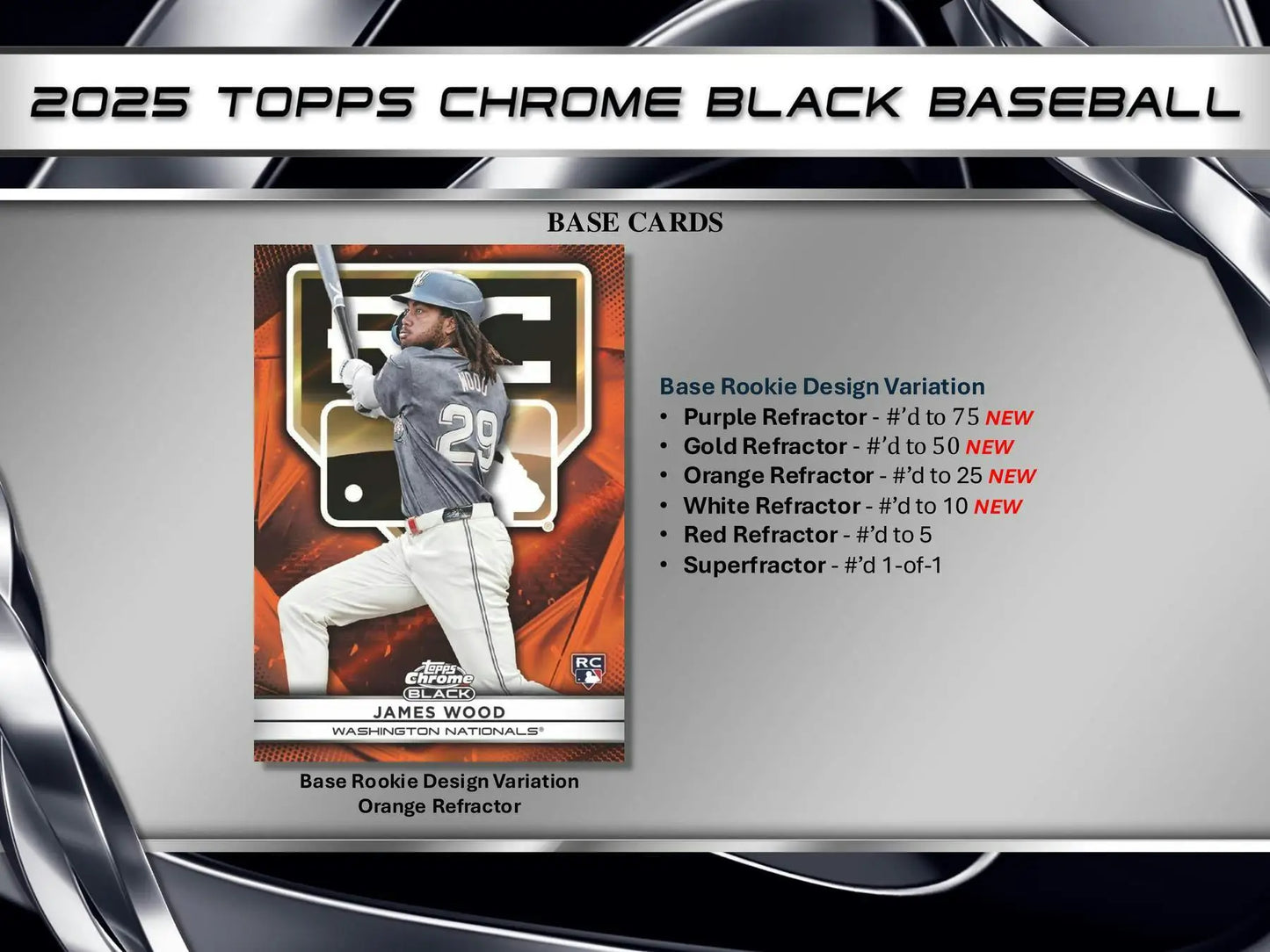 2025 Topps Chrome Black Baseball card featuring red refractor from Hobby Box