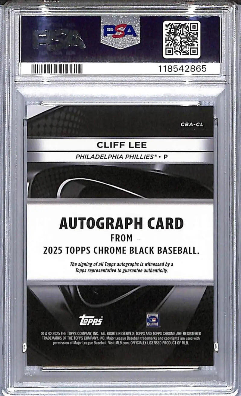 Graded Cliff Lee baseball card from 2025 Topps Chrome Black in PSA 8 NM-MT condition