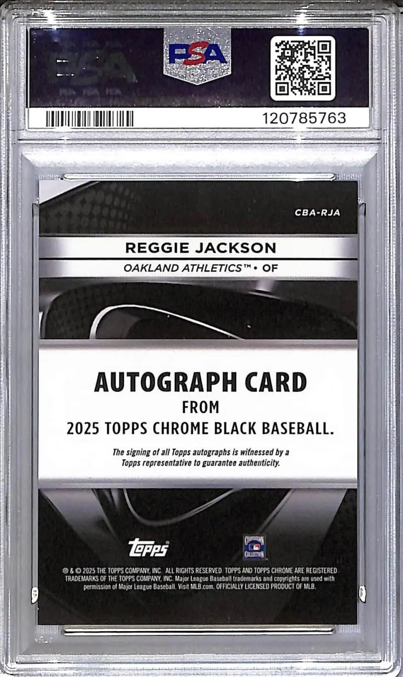 PSA-graded 2025 Topps Chrome Black Reggie Jackson autographed card in GEM MINT condition