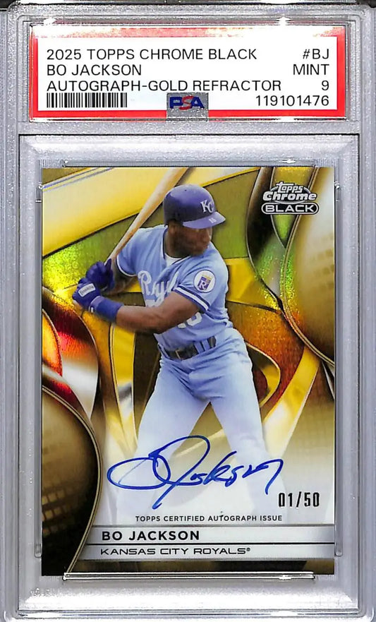 Graded 2025 Topps Chrome Black Gold Bo Jackson Autograph Refractor baseball card
