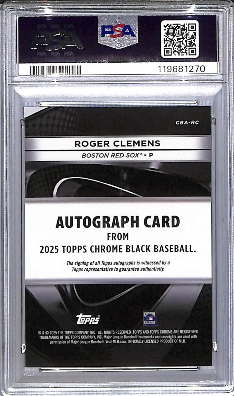 Graded 2025 Topps Chrome Black Baseball Roger Clemens autograph card Boston Red Sox