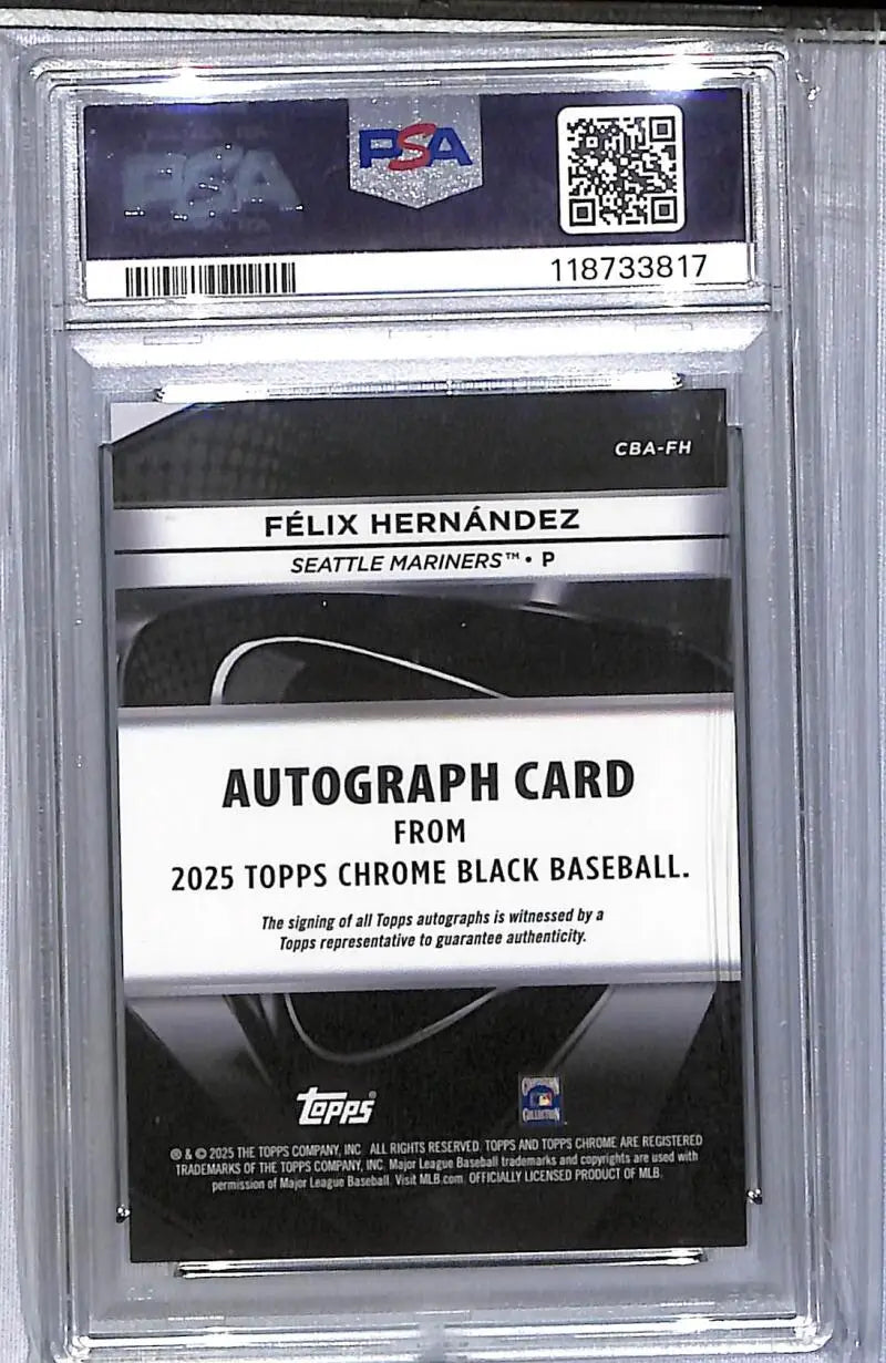 Graded Felix Hernandez autograph card from 2025 Topps Chrome Black Green series