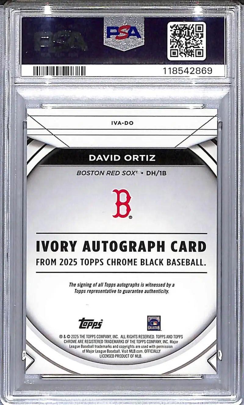 Graded 2025 Topps Chrome Black Ivory David Ortiz Red Sox baseball card PSA 10 GEM MINT