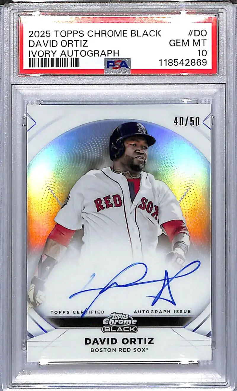 2025 Topps Chrome Black Ivory David Ortiz Red Sox baseball card with autograph PSA 10