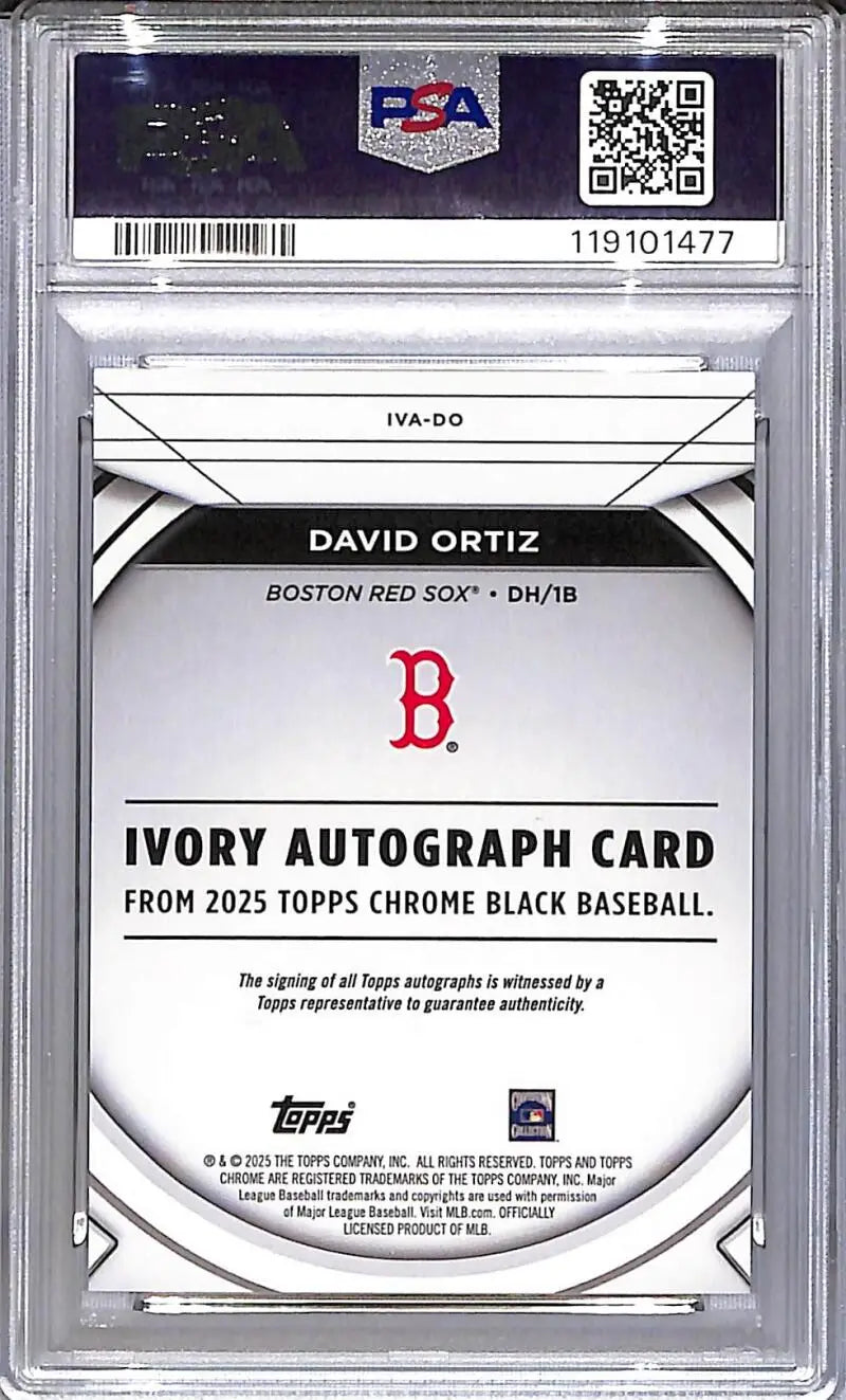 Graded David Ortiz Topps Chrome Black Ivory Orange baseball card Red Sox PSA 10