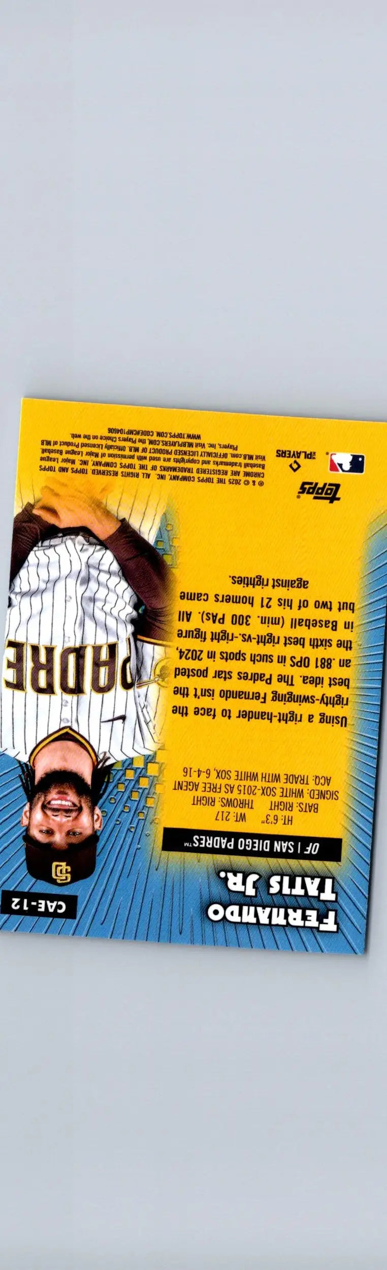 2025 Topps Chrome Fernando Tatis Jr. trading card with player image and stats