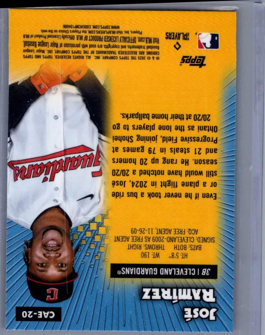 Baseball card of Jose Ramirez from Topps Chrome 2025 featuring Jose Ramirez Chrome design