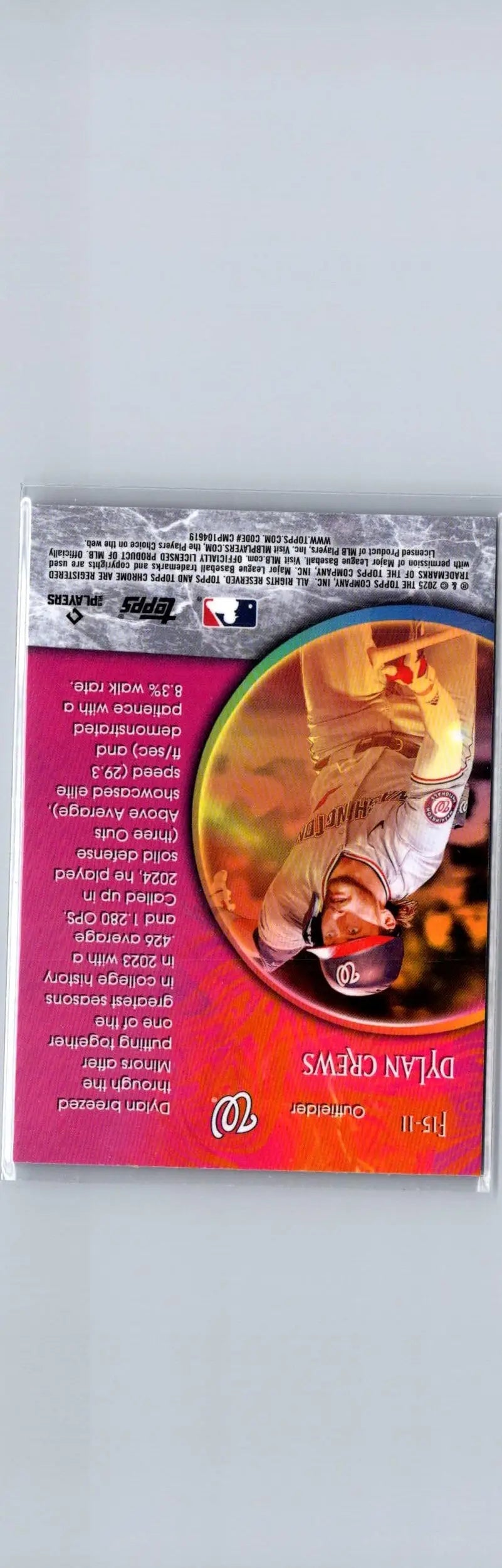 Baseball trading card featuring Dylan Crews from 2025 Topps Chrome Fortune series