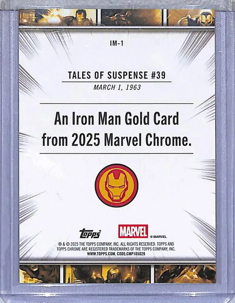 Iron Man collectible card from 2025 Topps Chrome Iron Man Gold series