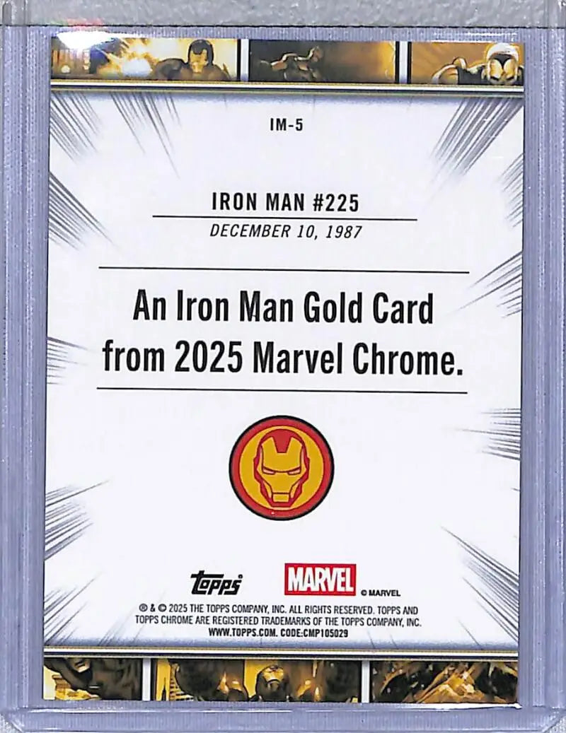 Iron Man collectible card from 2025 Topps Chrome Iron Man Gold series