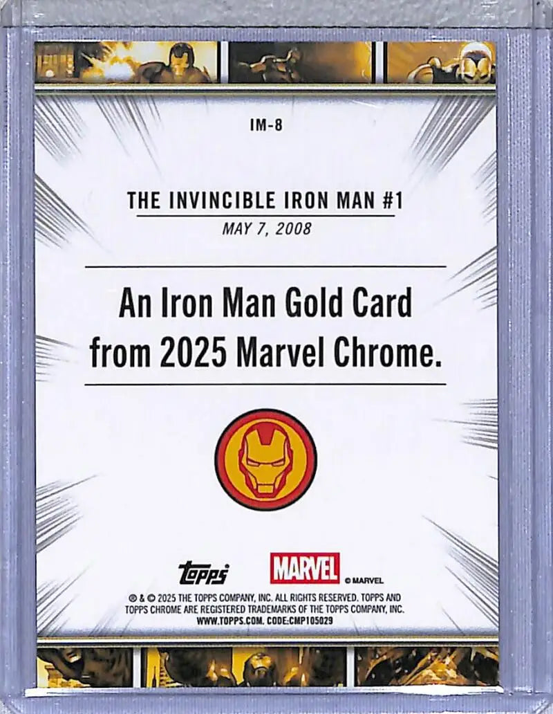 Iron Man trading card from 2025 Topps Chrome Iron series displayed