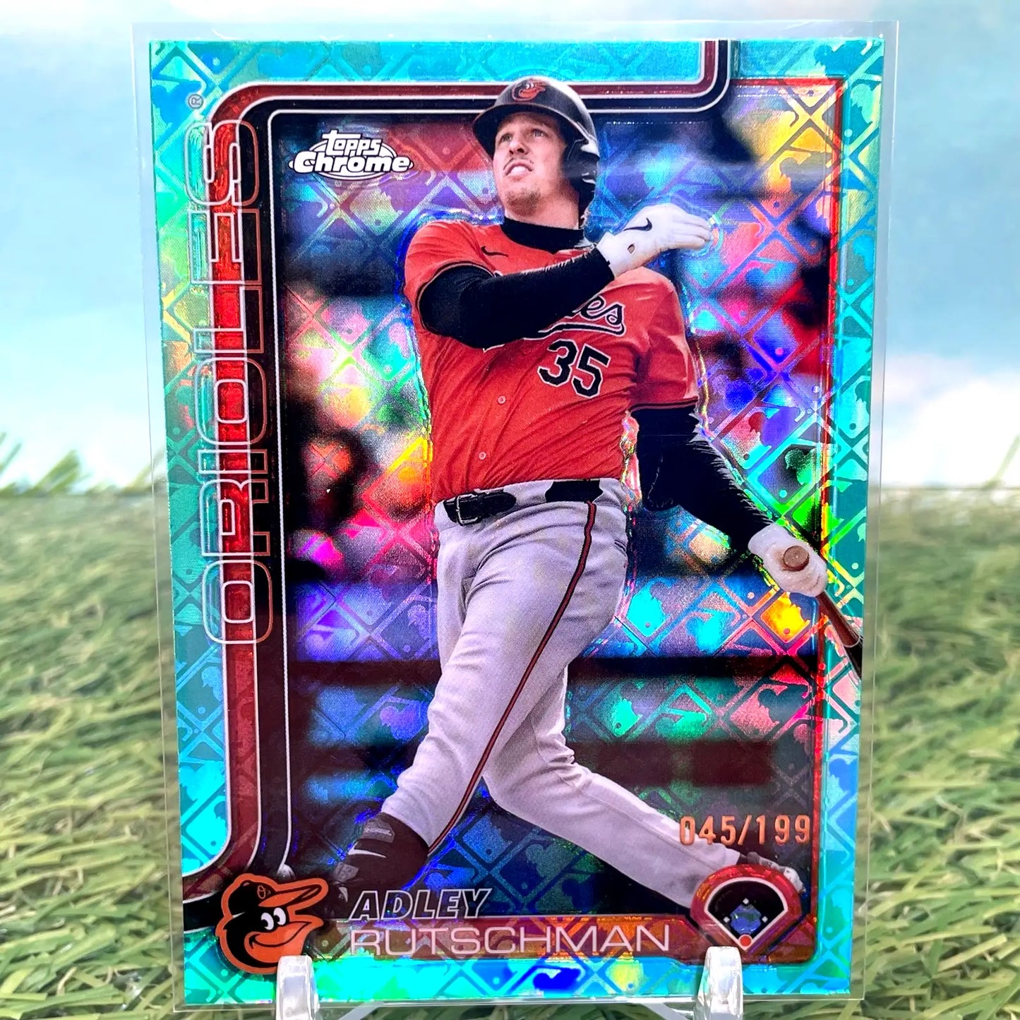 Adley Rutschman Topps Chrome Aqua Refractor baseball card 845/199