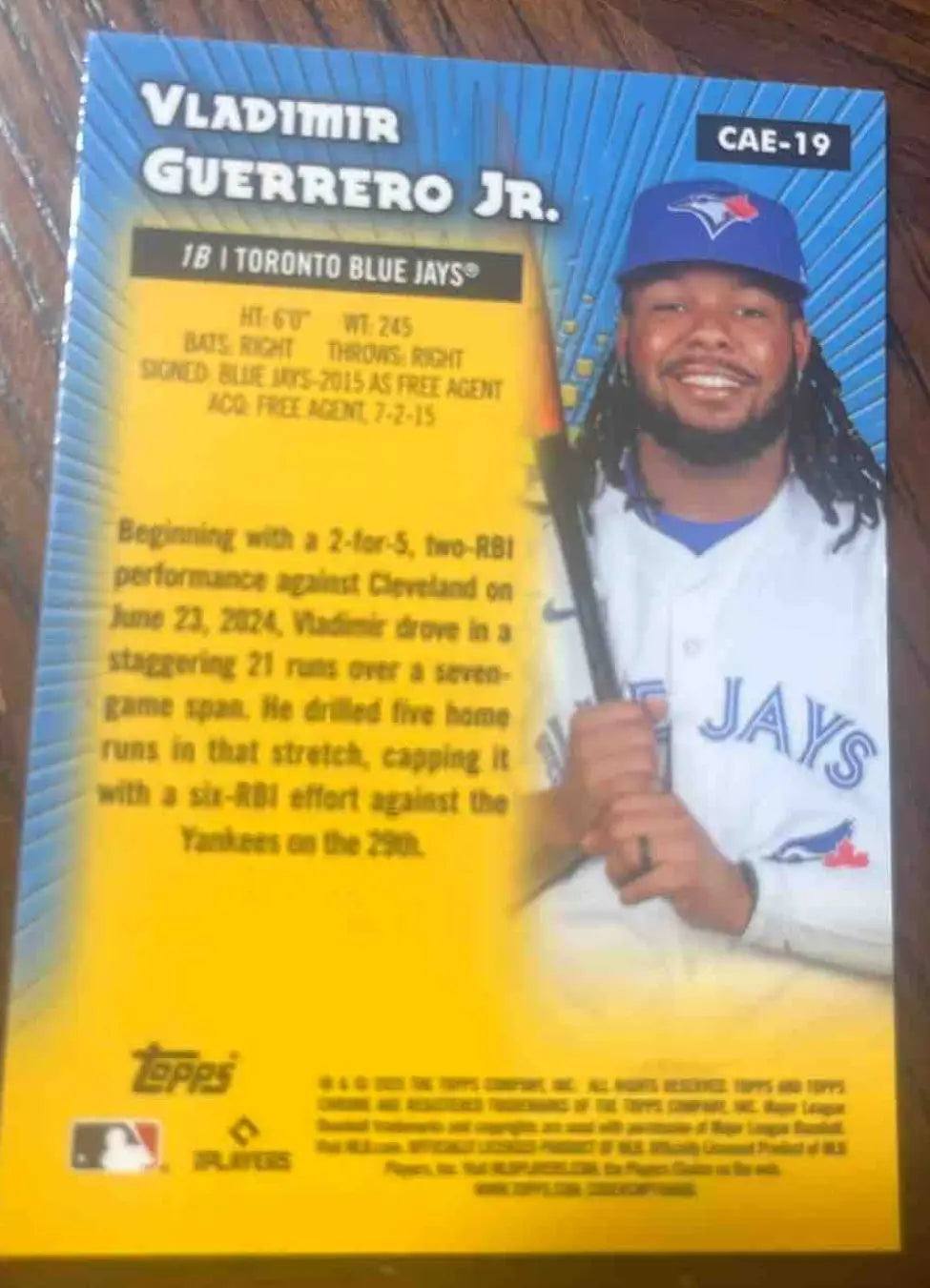 Baseball trading card featuring Vladimir Guerrero Jr. 2025 Topps Chrome LogoFractor Blue Jays