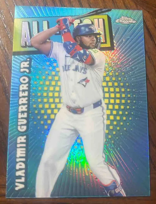 Baseball trading card featuring Vladimir Guerrero Jr. 2025 Topps Chrome LogoFractor