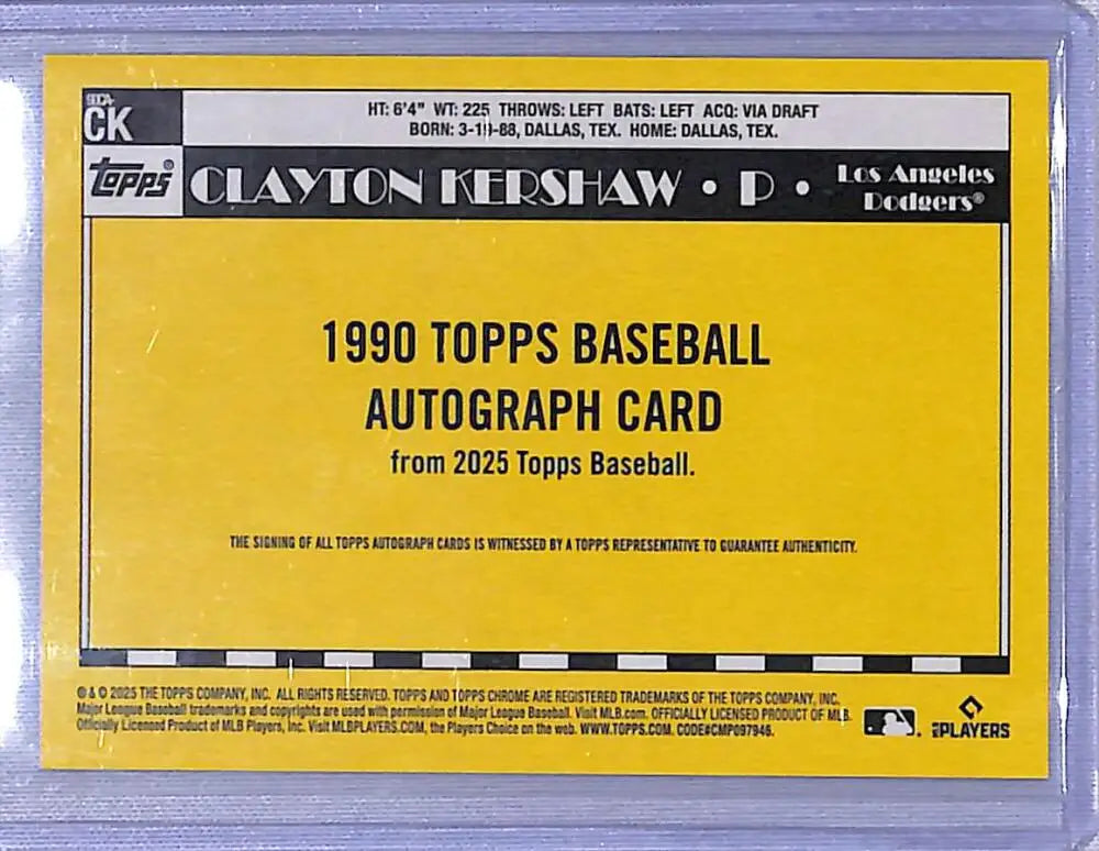 Clayton Kershaw baseball card from 2025 Topps Chrome Orange Mojo series