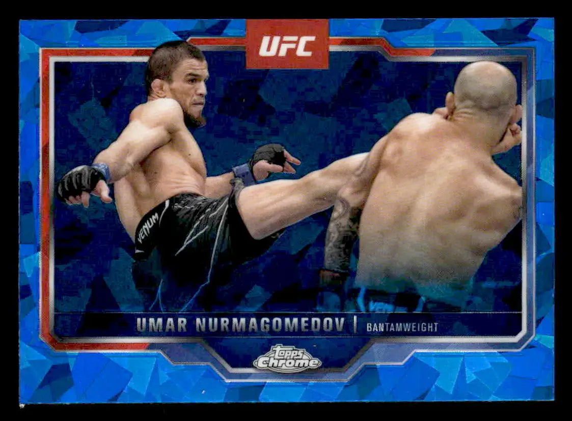 Collectible UFC trading card featuring Umar Nurmagomedov from 2025 Topps Chrome Sapphire Edition UFC