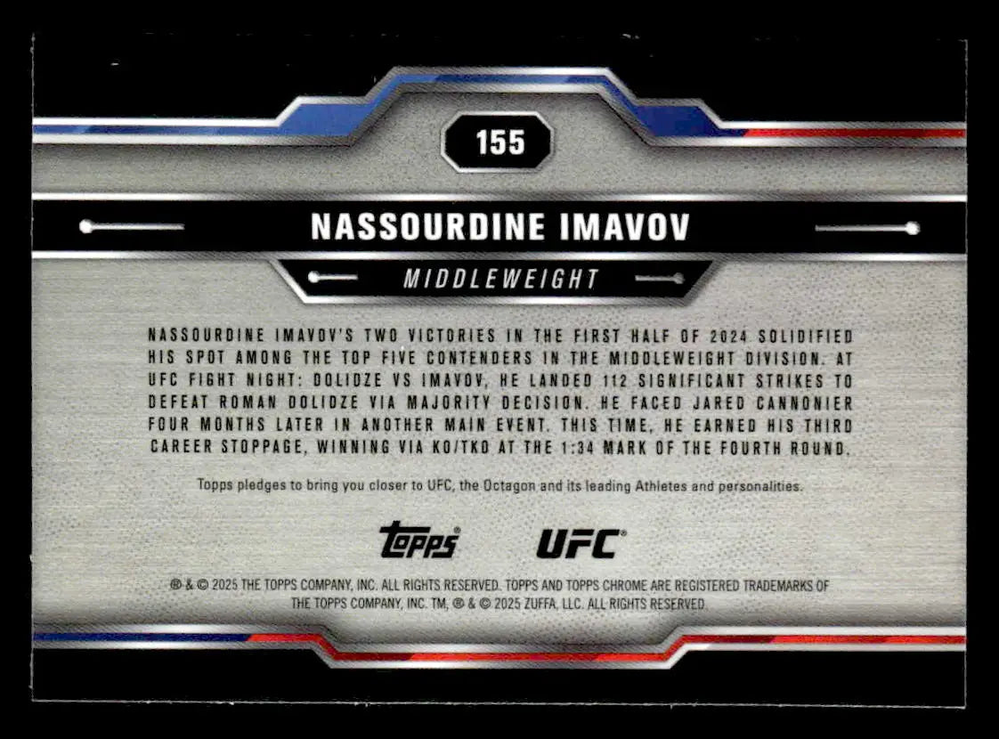Back of 2025 Topps Chrome Sapphire Edition UFC Nassourdine Imavov trading card