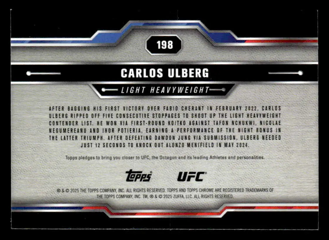Carlos Ulberg UFC trading card from 2025 Topps Chrome Sapphire Edition UFC