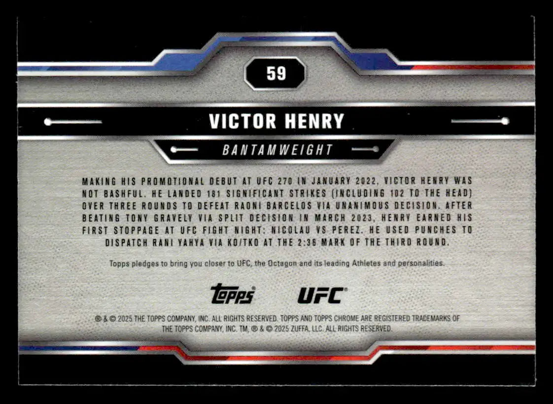 UFC Victor Henry trading card from 2025 Topps Chrome Sapphire Edition UFC