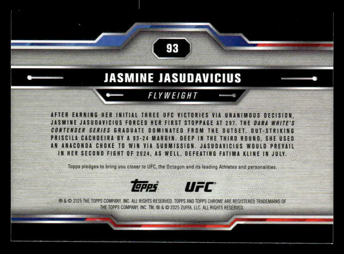 Back of 2025 Topps Chrome Sapphire Edition UFC Jasmine Jasudavicius trading card