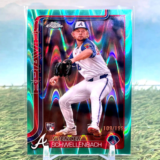 2025 Topps Chrome Spencer Schwellenbach Aqua Lava Refractor RC baseball trading card