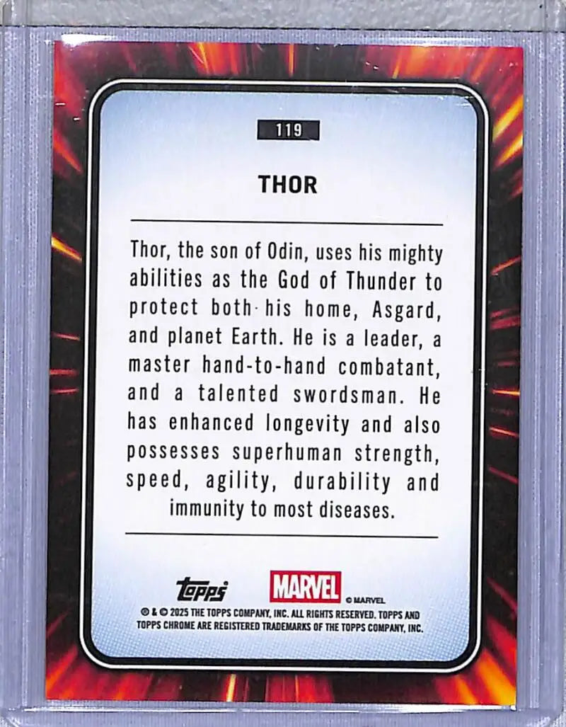 2025 Topps Chrome Spider Man Blue Green Thor trading card displayed in a collectible product