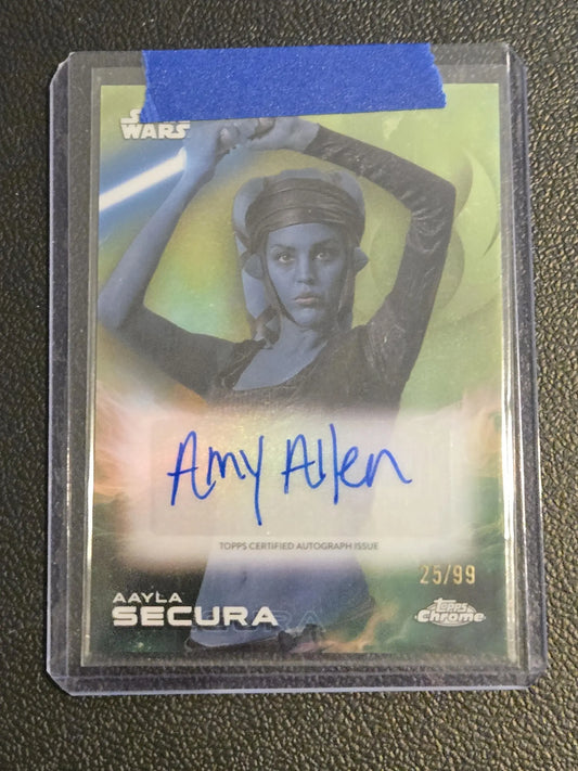 Autographed Aayla Secura Star Wars trading card from Topps Chrome Star Wars Amy Allen Autographs series