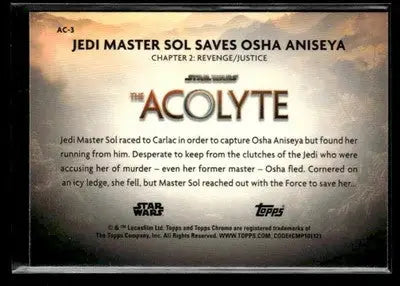 2025 Topps Chrome Star Wars #AC-3 Jedi Master Sol Saves Osha Aniseya Acolyte