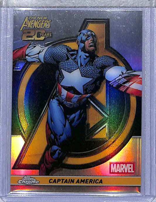 Captain America trading card from 2025 Topps Chrome The New Avengers Anniversary series