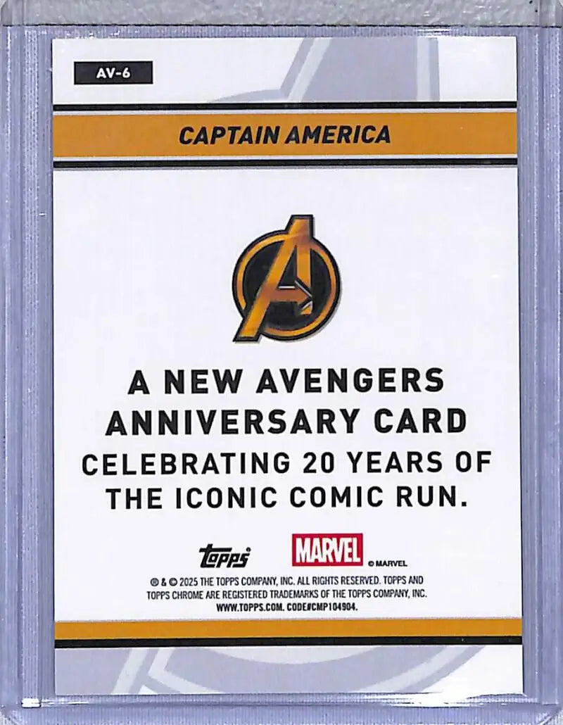 Captain America Topps Chrome anniversary card from 2025 Topps Chrome The New Avengers series