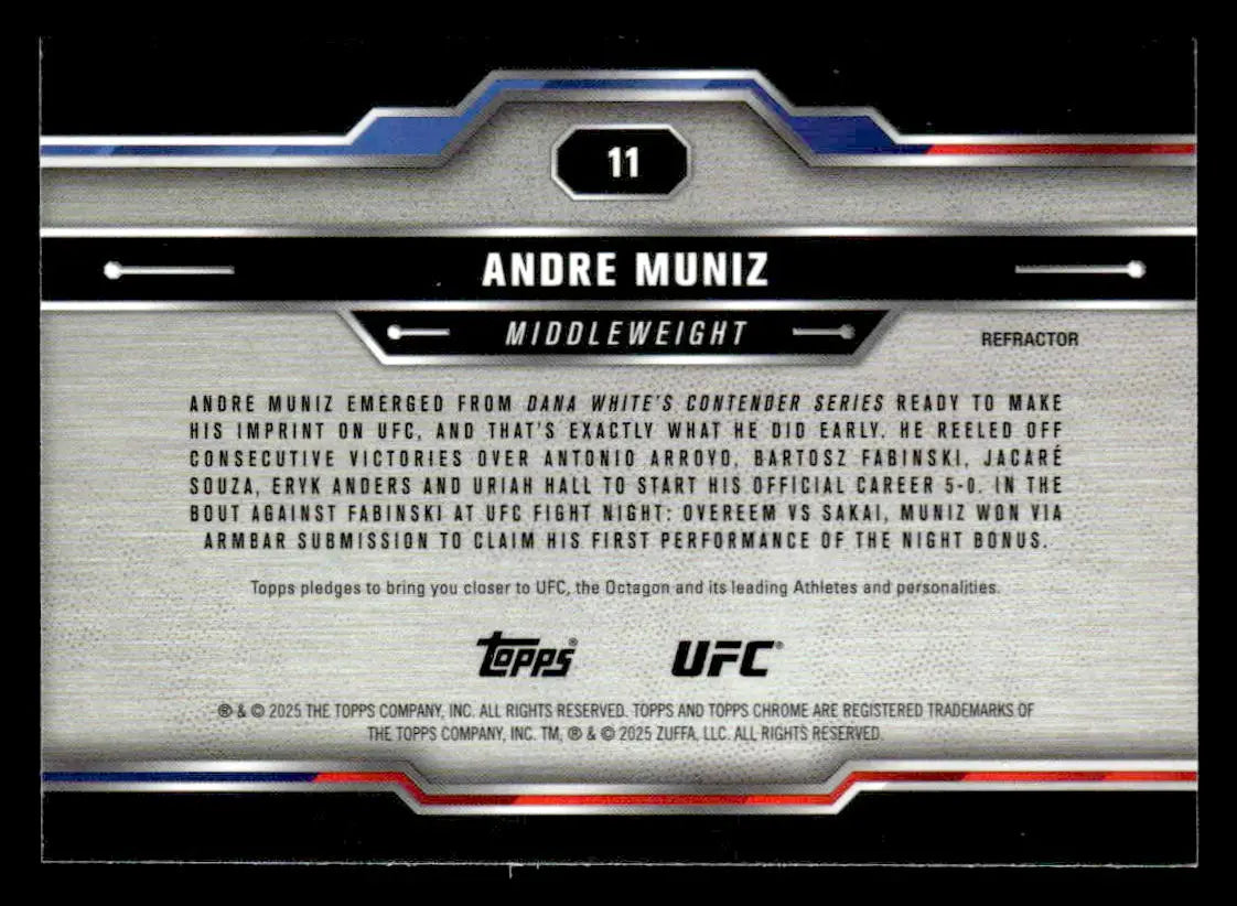 UFC trading card featuring Andre Muniz from 2025 Topps Chrome UFC Refractor