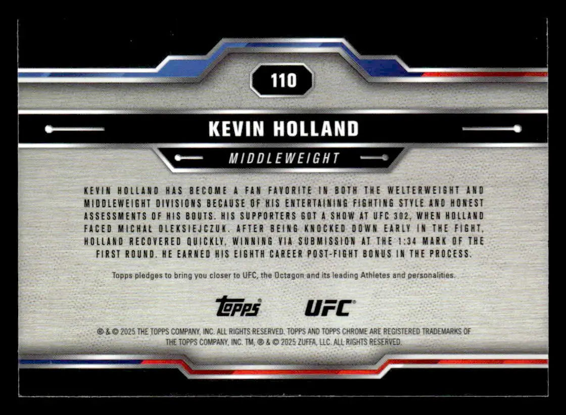 Sports trading card featuring Kevin Holland from Topps Chrome UFC 2025 Sepia Refractor