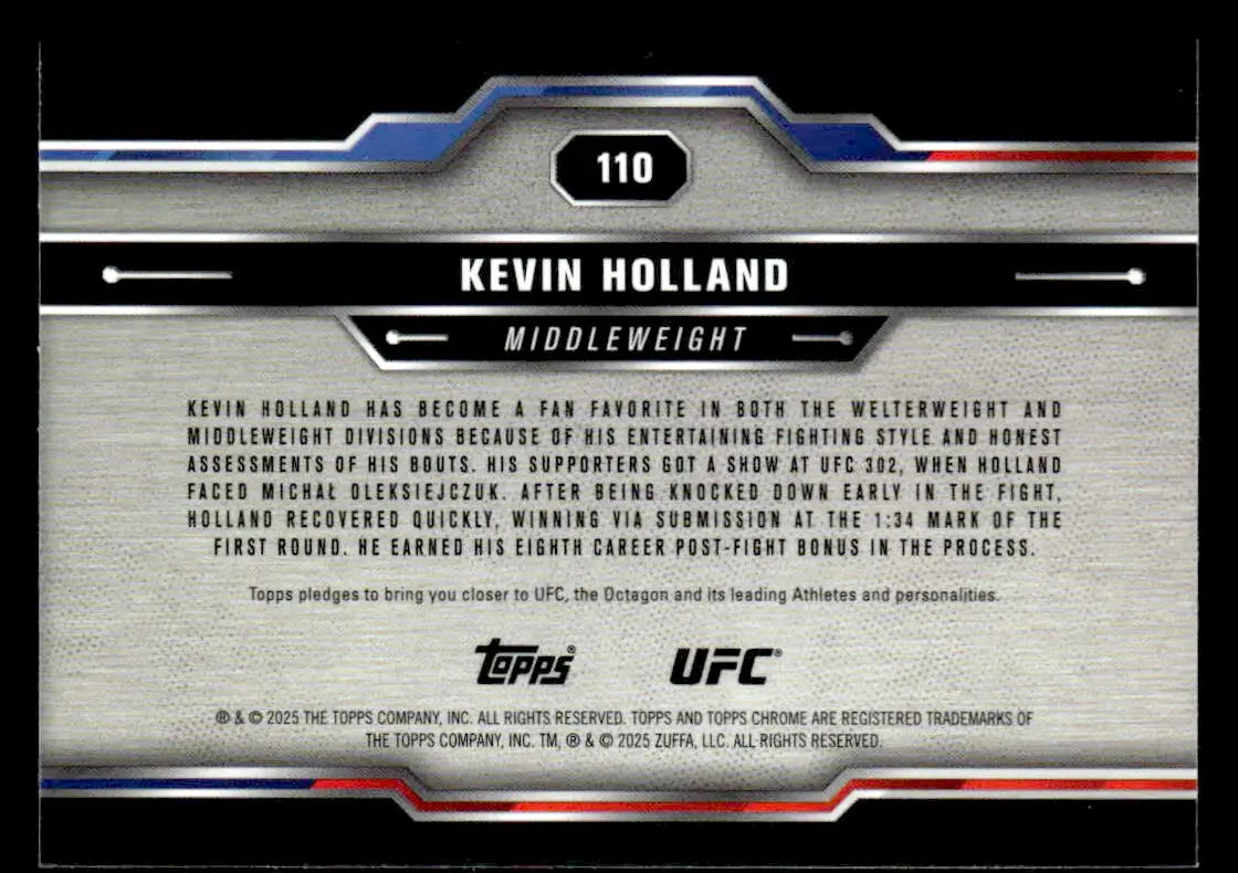 Sports trading card of Kevin Holland from 2025 Topps Chrome UFC series